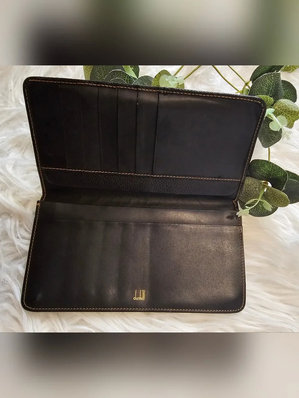 Dunhill Black Leather Long Wallet with Silver Accent preloved